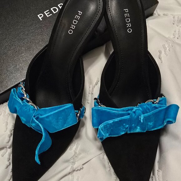 Cyan Celeste Suede Mules - Picture 1 of 3